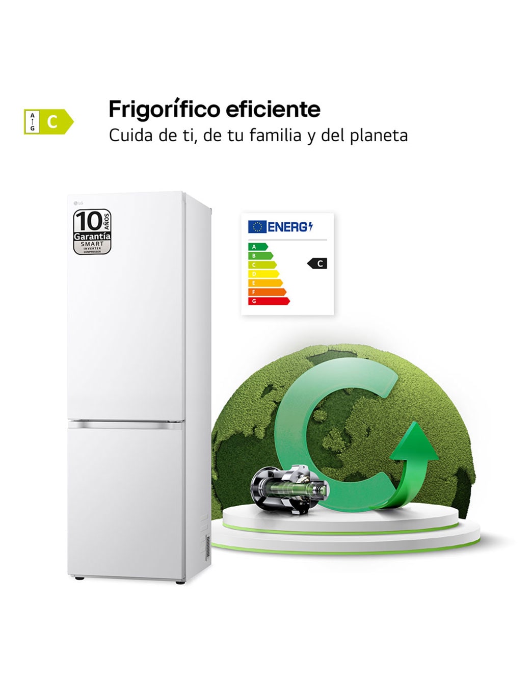 LG Outlet Frigorífico Combi Door Cooling+, 1,86m, Clasificación C, capacidad de 374l, blanco. Serie 500", GBV5140CSW.OUTLET