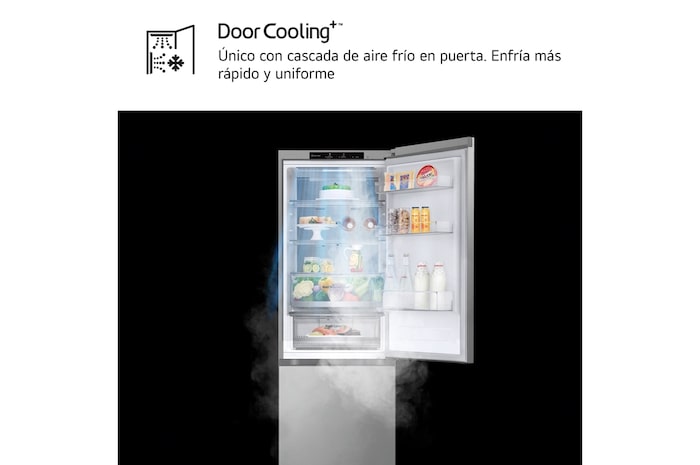 LG SERIE 500  Door Cooling+, 1,86  m, Clasificación D, capacidad de 374 l,  Inox antihuellas, GBV5140DPY vista frontal ladeada, GBV5140DPY