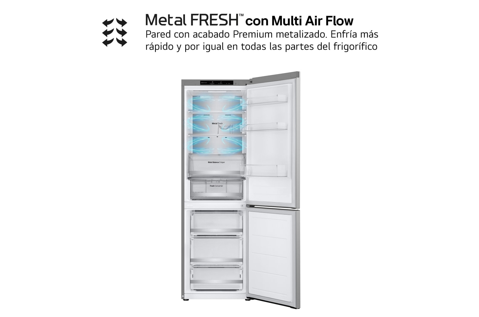 LG SERIE 500  Door Cooling+, 1,86  m, Clasificación D, capacidad de 374 l,  Inox antihuellas, GBV5140DPY vista frontal ladeada, GBV5140DPY