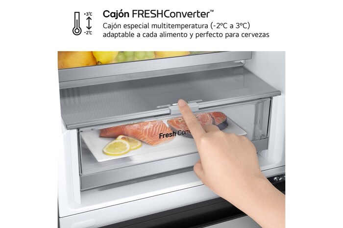LG SERIE 500  Door Cooling+, 1,86  m, Clasificación D, capacidad de 374 l,  Inox antihuellas, GBV5140DPY vista frontal ladeada, GBV5140DPY
