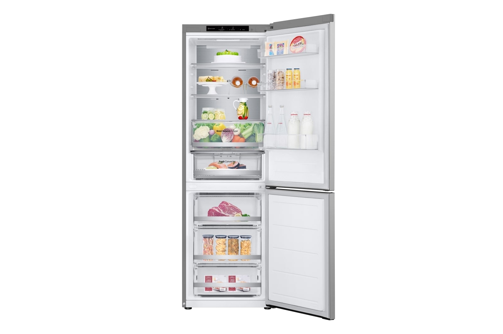 LG SERIE 500  Door Cooling+, 1,86  m, Clasificación D, capacidad de 374 l,  Inox antihuellas, GBV5140DPY vista frontal ladeada, GBV5140DPY