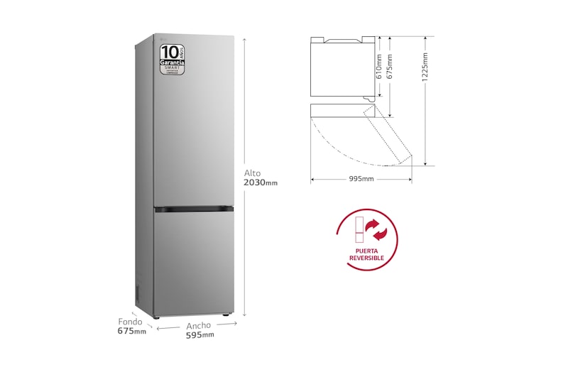 LG Outlet Frigorífico Combi Door Cooling+, 2,03m, Clasificación C, capacidad de 419l, inox antihuellas. Serie 500, GBV5240CPY.OUTLET