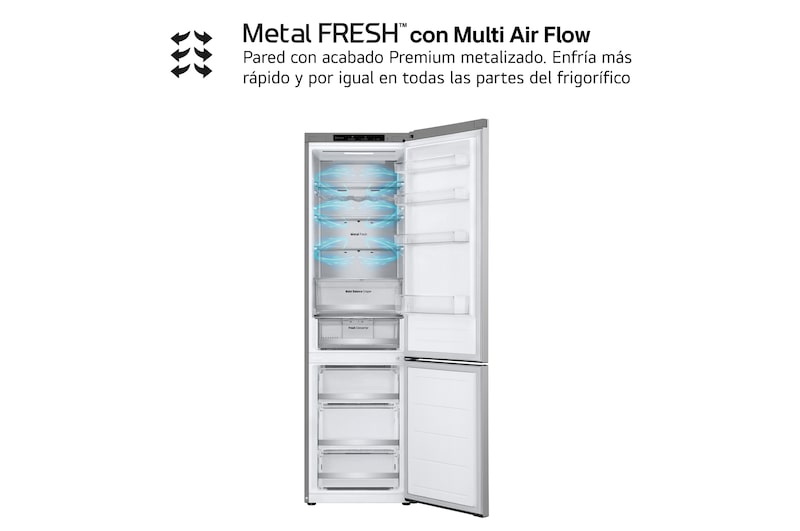 LG Frigorífico Combi Door Cooling+,  2,03m, Clasificación C, capacidad de 419l, inox antihuellas. Serie 500, GBV5240CPY