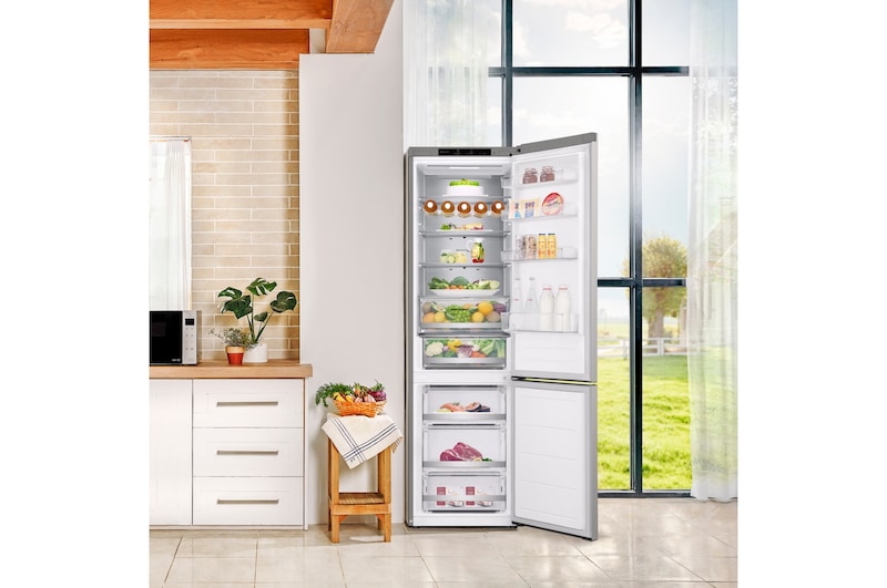 LG Frigorífico Combi Door Cooling+,  2,03m, Clasificación C, capacidad de 419l, inox antihuellas. Serie 500, GBV5240CPY