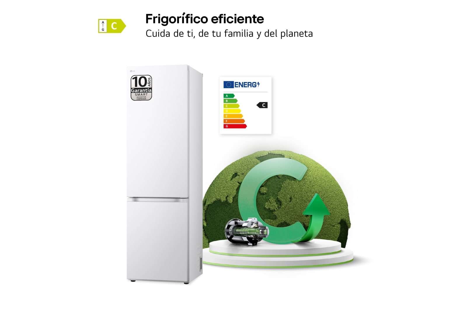 LG Outlet Frigorífico Combi Door Cooling+, 2,03m, Clasificación C, capacidad de 419l, blanco. Serie 500, GBV5240CSW.OUTLET