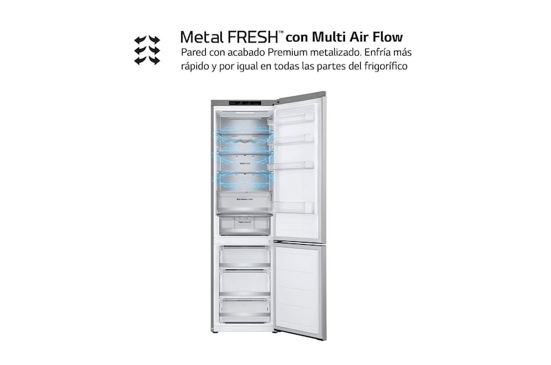 LG Outlet Frigorífico Combi Door Cooling+, 2m, Clasificación D, capacidad de 419l, Inox Antihuellas, Serie 500, GBV5240DPY.OUTLET