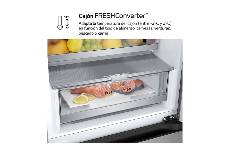 LG Outlet Frigorífico Combi Door Cooling+, 2m, Clasificación D, capacidad de 419l, Inox Antihuellas, Serie 500, GBV5240DPY.OUTLET