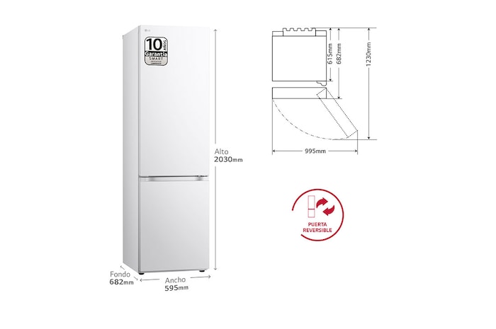 LG Outlet Frigorífico Combi Door Cooling+, 2,03m, Clasificación D, capacidad de 419l, blanco. Serie 500, GBV5240DSW.OUTLET