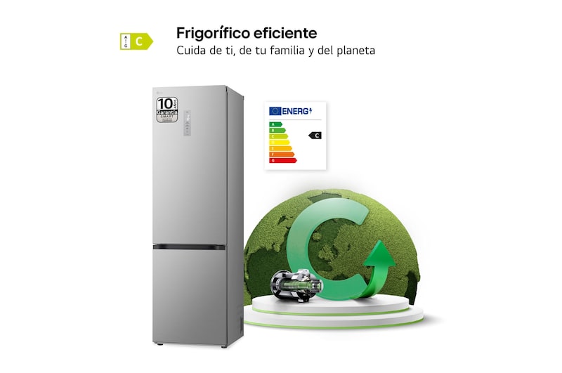 LG Outlet Frigorífico Combi Door Cooling+, 2,03m, Clasificación C, capacidad de 419l, inox antihuellas. Serie 500, GBV5250CPY.OUTLET