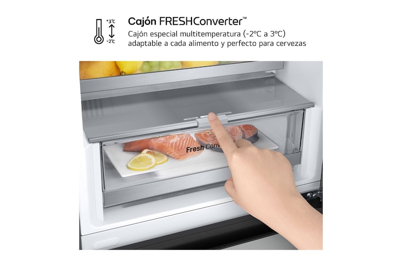 LG Outlet Frigorífico Combi Door Cooling+, 2,03m, Clasificación C, capacidad de 419l, inox antihuellas. Serie 500, GBV5250CPY.OUTLET