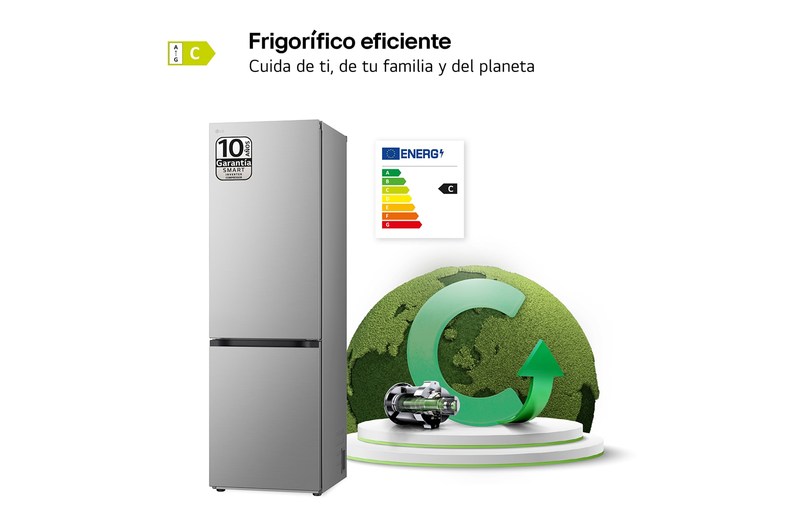 LG Outlet Frigorífico Combi Door Cooling+, 1,86m, Clasificación C, capacidad de 374l, inox antihuellas. Serie 700, GBV7180CPY.OUTLET