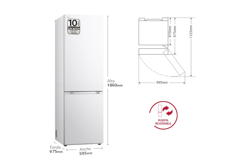 LG Outlet Frigorífico Combi Door Cooling+, 1,86m, Clasificación C, capacidad de 374l, blanco. Serie 700, GBV7180CSW.OUTLET