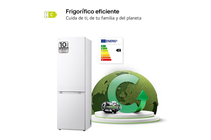 LG Outlet Frigorífico Combi Door Cooling+, 1,86m, Clasificación C, capacidad de 374l, blanco. Serie 700, GBV7180CSW.OUTLET