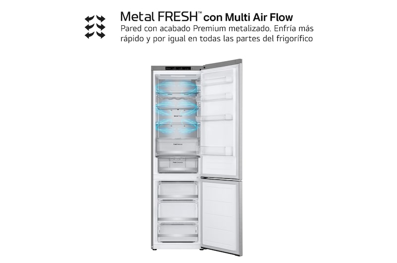 LG Outlet Frigorífico Combi Door Cooling+, 2,03m, Clasificación A, capacidad de 419l, acero texturizado antihuellas. Serie 700, GBV7280AMB.OUTLET