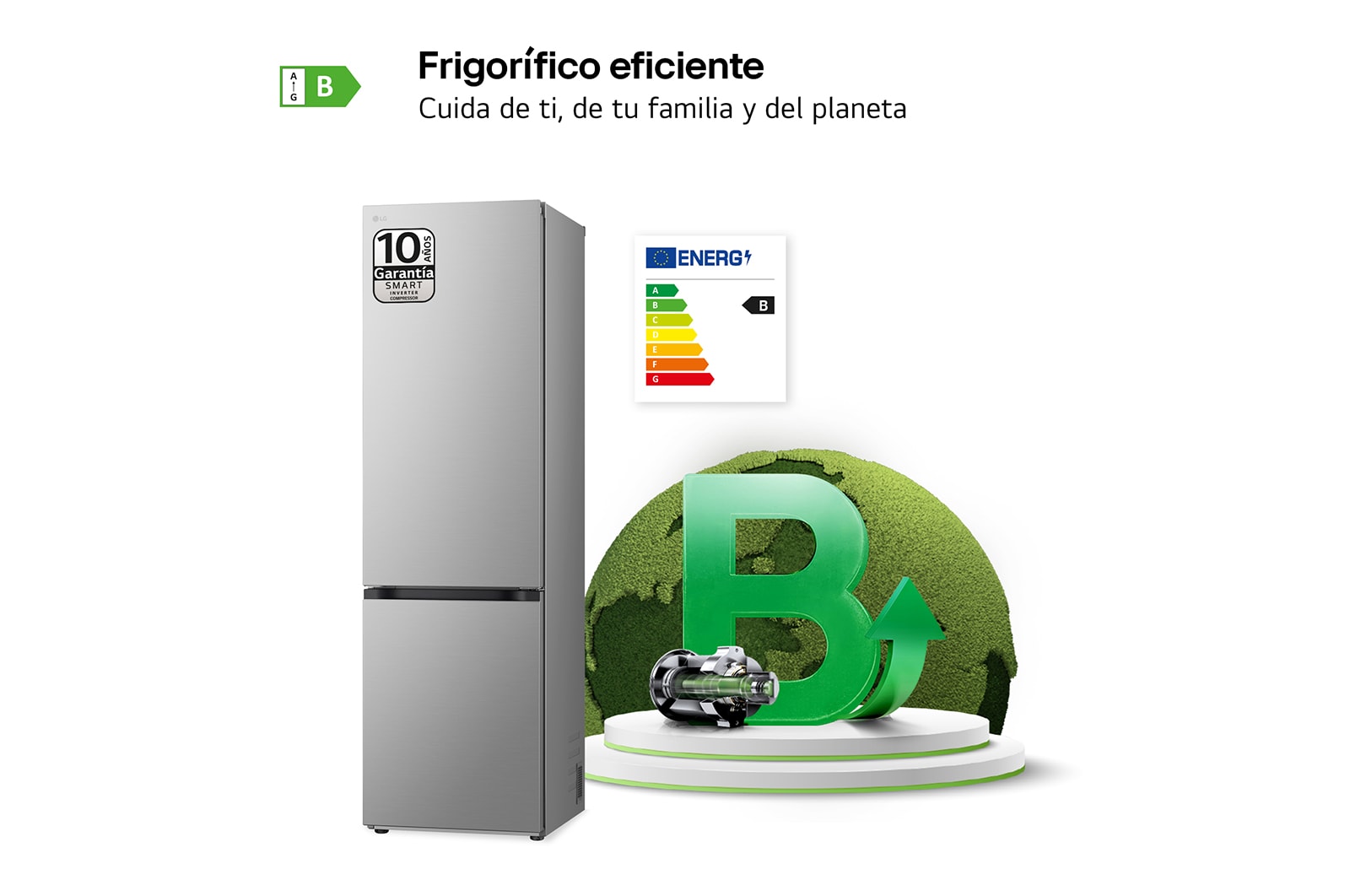 LG Frigorífico Combi Door Cooling+, 2,03m, Clasificación B, capacidad de 419l, Inox antihuellas. Serie 700 , GBV7280BPY