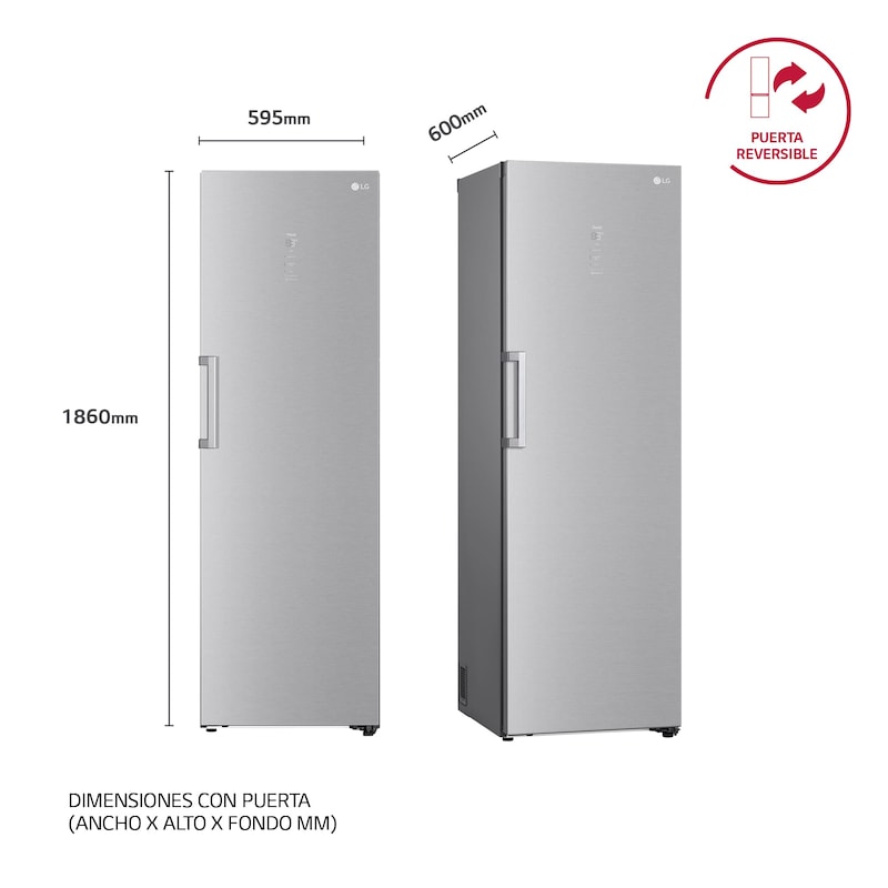 LG Frigorífico 1 puerta Door Cooling, Total No frost, Clasificación D, 413L, Acero inoxidable texturizado, GLM71MBCSF