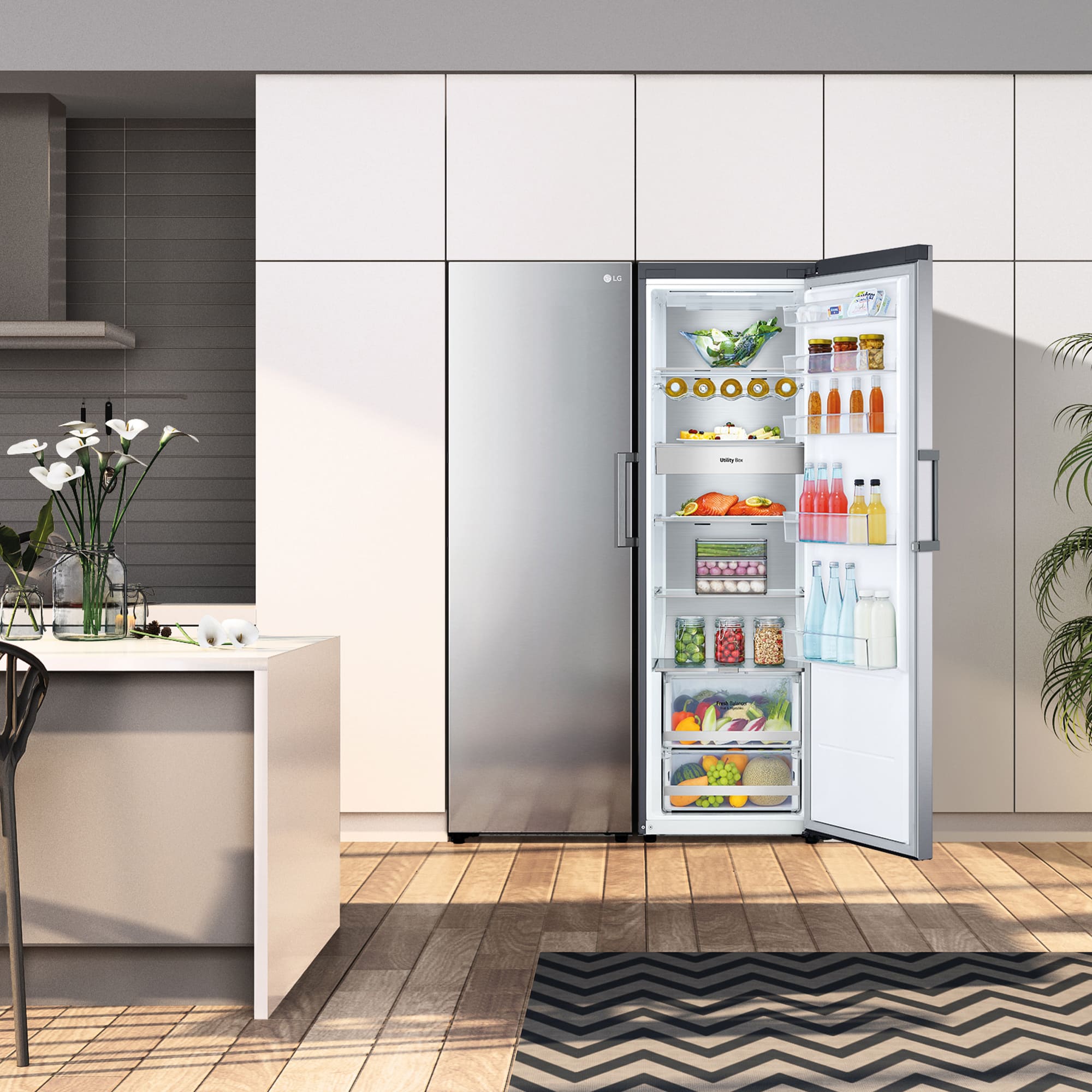 LG Frigorífico 1 puerta Door Cooling, Total No frost, Clasificación D, 413L, Acero inoxidable texturizado, GLM71MBCSF