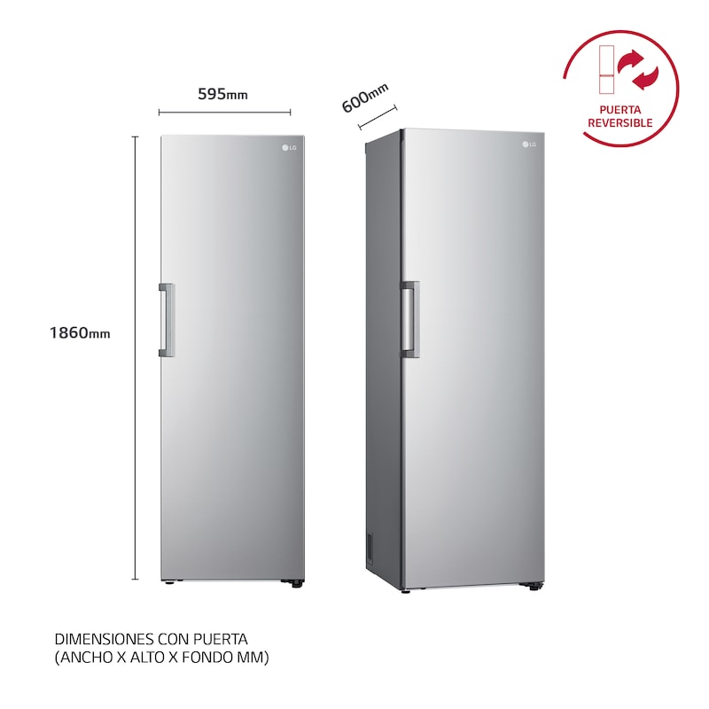 LG Frigorífico 1 puerta Door cooling, Total No Frost, Clasificación E, 413L, Inox antihuellas, GLT51PZGSZ