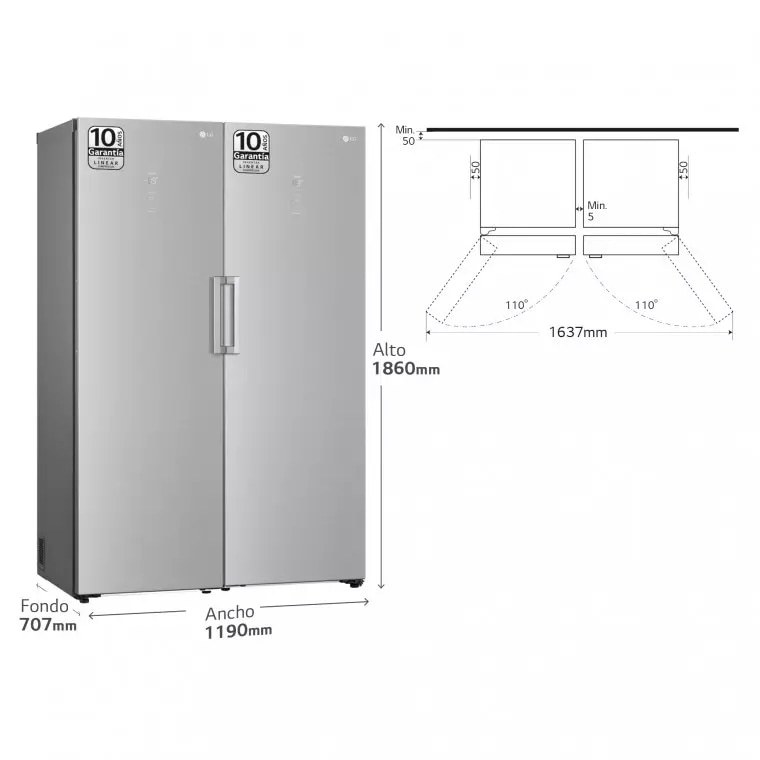 LG Set Frigorífico y congelador, 186cm, clasificación D, Inox antihuellas, GM617MBCSF.SET