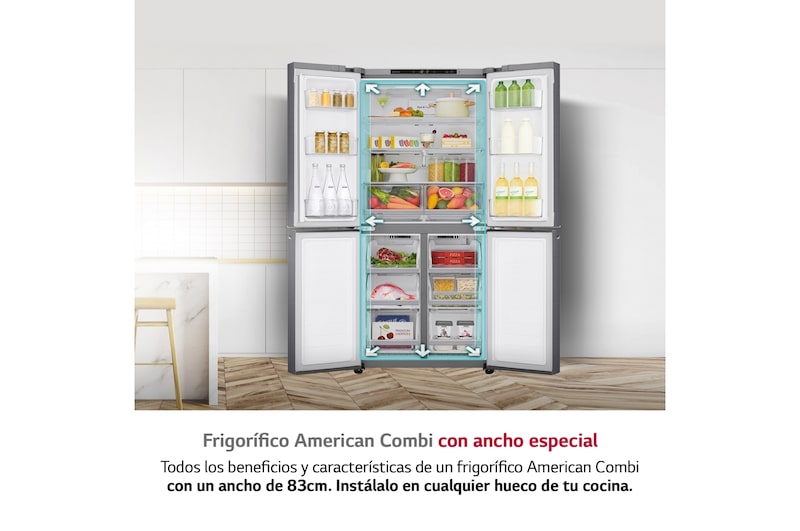 LG Frigorífico American Combi  , Clasificación F, Ancho 83cm,  530l. Inox antihuellas, GMB844PZFG