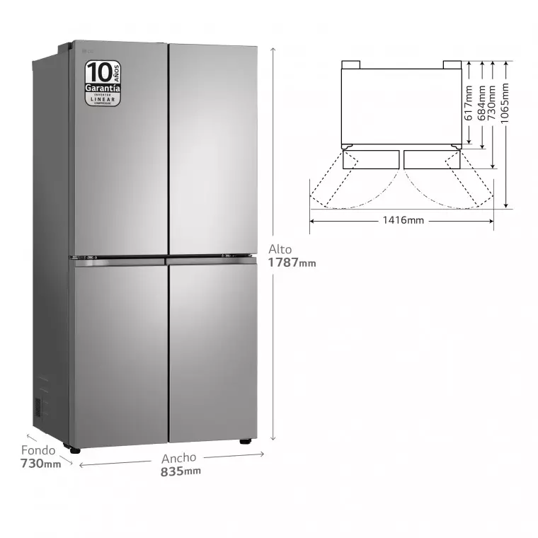 LG Frigorífico American Combi Ancho 83cm, Clasificación D, 530 L, Inox antihuellas, GMB860PYDD.APYQEUR