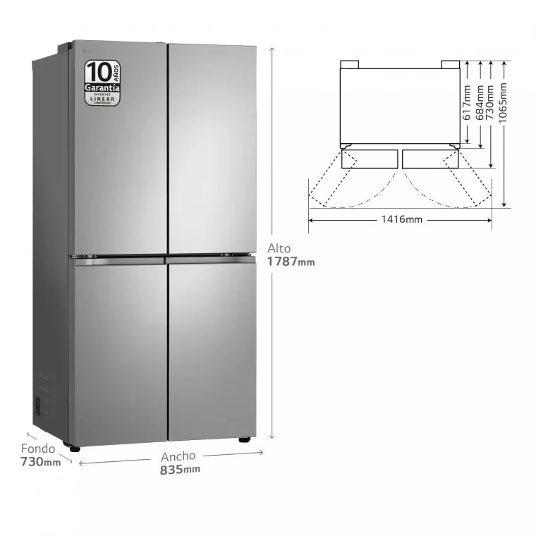 LG Frigorífico American Combi Ancho 83cm, Clasificación D, 530 L, Inox antihuellas, GMB860PYDD.APYQEUR