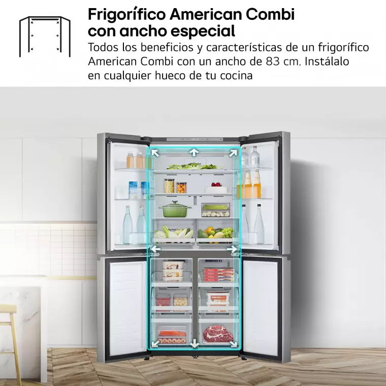 LG Frigorífico American Combi Ancho 83cm, Clasificación D, 530 L, Inox antihuellas, GMB860PYDD.APYQEUR