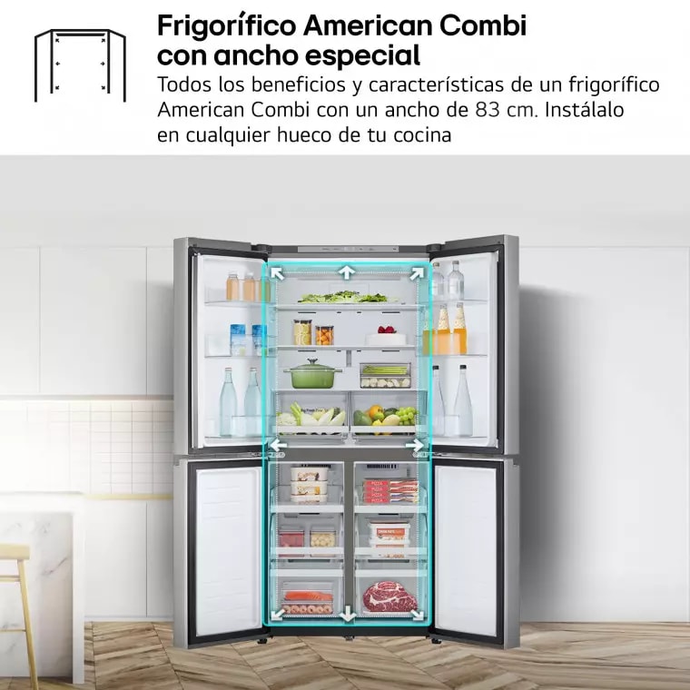 LG Frigorífico American Combi Ancho 83cm, Clasificación D, 530 L, Inox antihuellas, GMB860PYDD.APYQEUR
