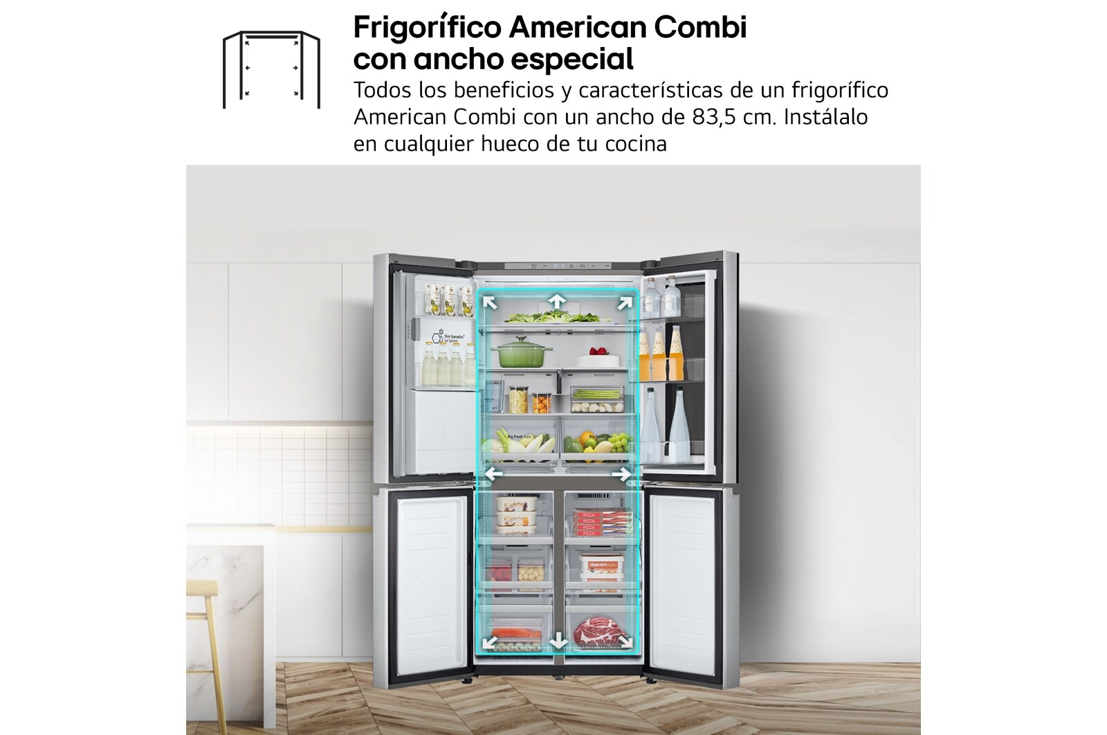 LG Outlet Frigorífico American Combi InstaView ™, Clasificación E, 508 L, Sin toma de agua, Acero texturizado antihuellas, GMG861MBAE.OUTLET