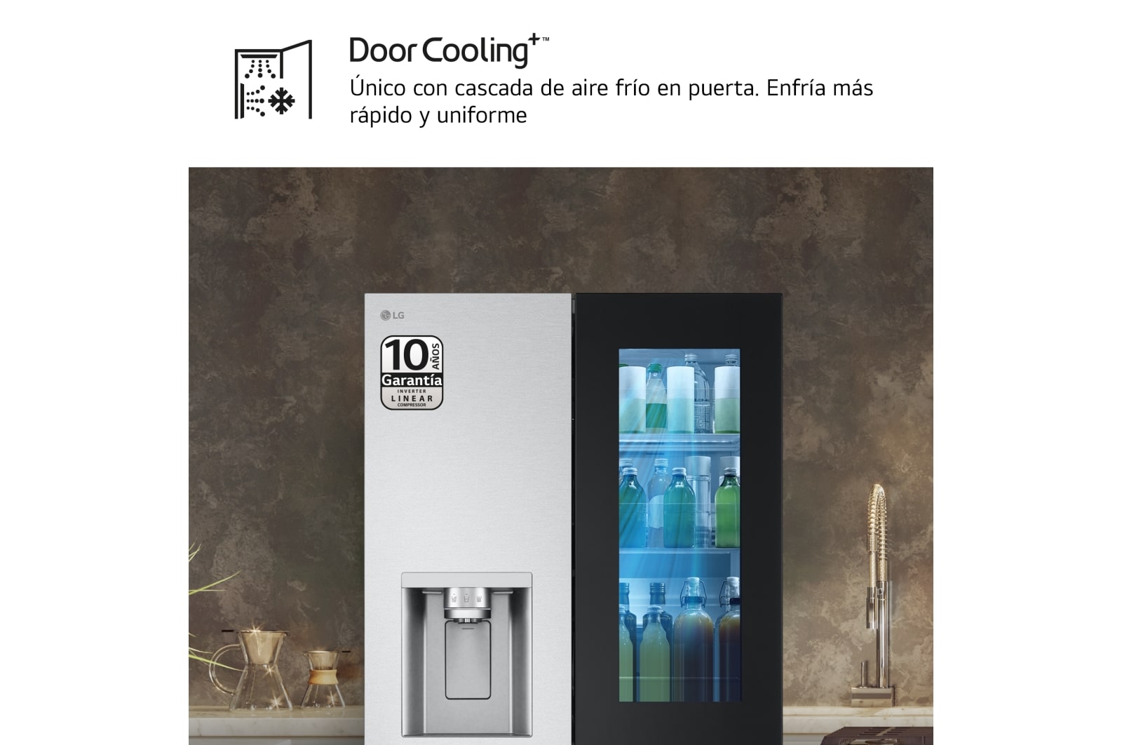 LG Outlet Frigorífico American Combi InstaView ™, Clasificación E, 508 L, Sin toma de agua, Acero texturizado antihuellas, GMG861MBAE.OUTLET
