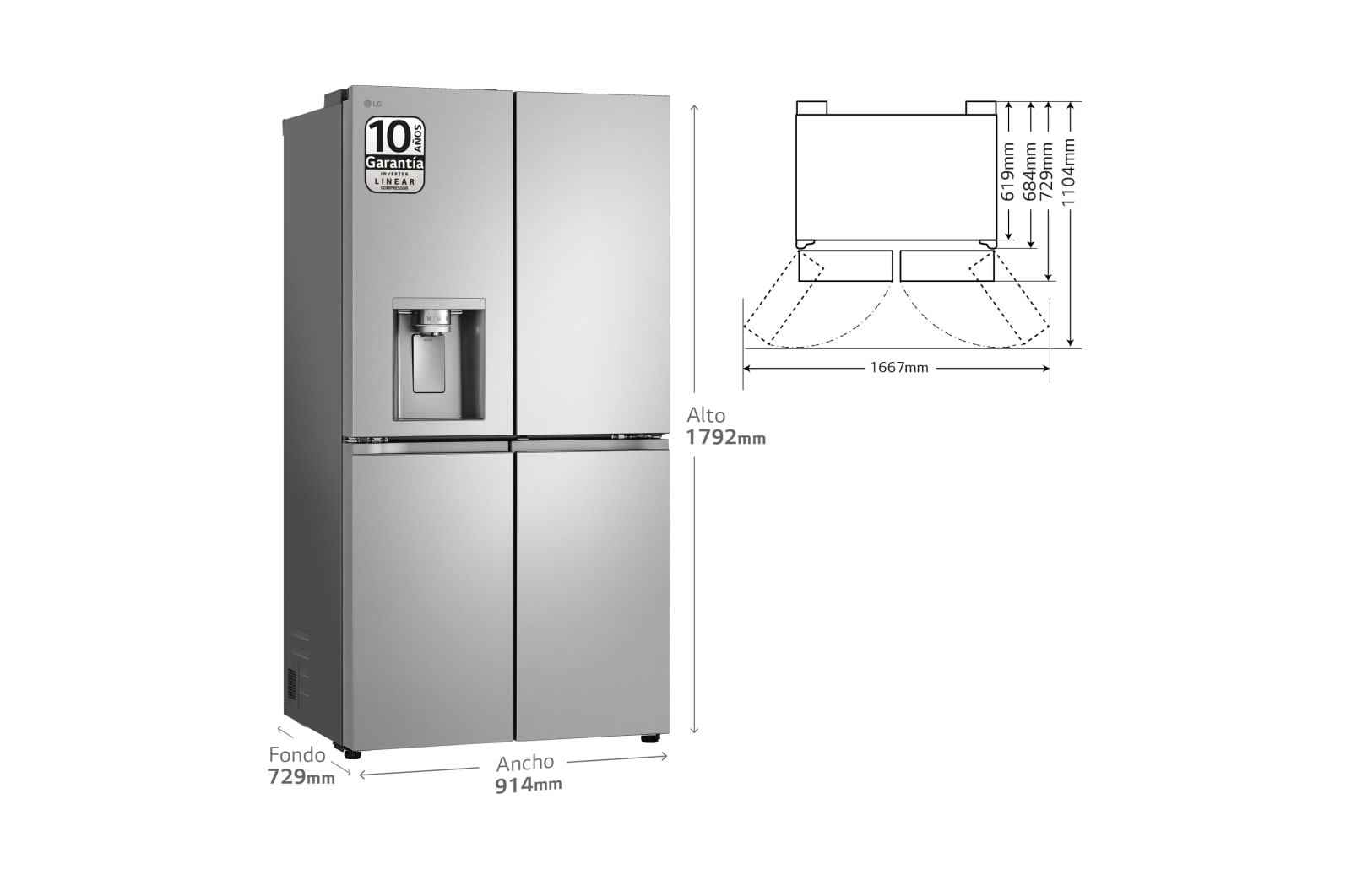 LG Outlet Frigorífico American Combi Door-in-Door™, Clasificación E, 634 L, Acero texturizado antihuellas, GMJ960MBJE.OUTLET