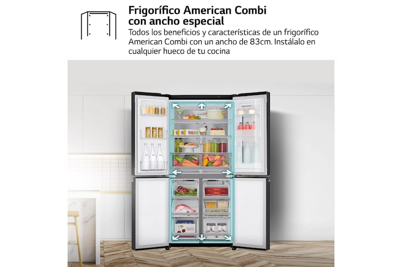 LG Frigorífico American Combi Instaview Door-In-Door, Clasificación E, 530l, Serie 830 , GMQ844MC5E