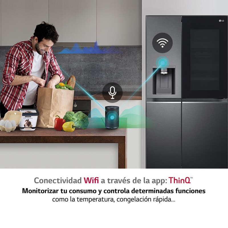 LG Frigorífico American Combi InstaView Door-in-Door™, Clasificación F, 705 L, Acero negro mate antihuellas, GMX945MC9F