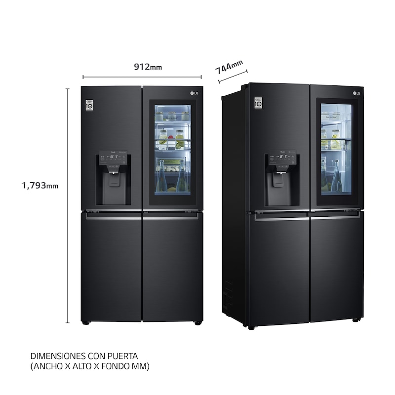 LG Frigorífico American Combi InstaView Door-in-Door™, Clasificación F, 705 L, Acero negro mate antihuellas, GMX945MC9F