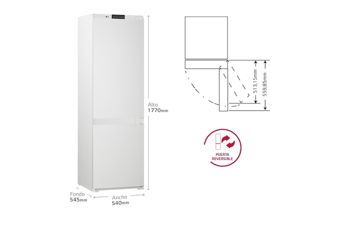 LG Frigorífico Combi Integrable  1,77m, Clasificación energética E,capacidad de 242l, No frost - Integrable, GNM12VWHN