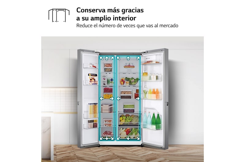 LG Frigorífico Side By side, serie 300, Clasificación F, 634L Inox antihuellas, GSBV30PZXM