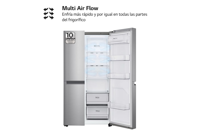 LG Frigorífico Side By side, serie 300, Clasificación F, 634L Inox antihuellas, GSBV30PZXM