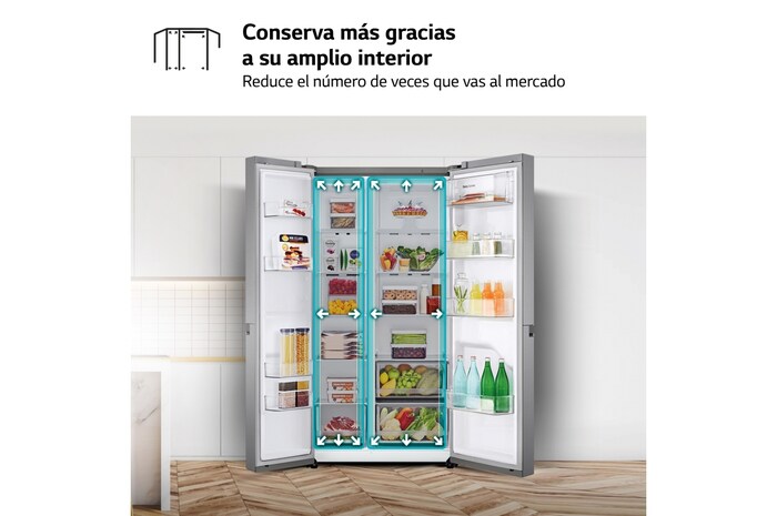 LG Frigorífico Side By side, serie 300, Clasificación F, 634L Inox antihuellas, GSBV30PZXM
