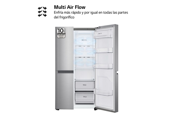 LG Frigorífico Side By side, serie 300, Clasificación F, 634L Inox antihuellas, GSBV30PZXM