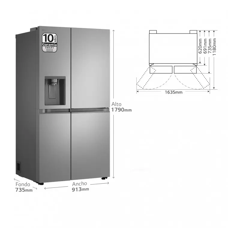 LG Outlet Frigorífico Side By side Serie 400, Door-In-Door, sin toma de agua, Inox antihuellas. E, 641 L, GSJC41PYPE.OUTLET