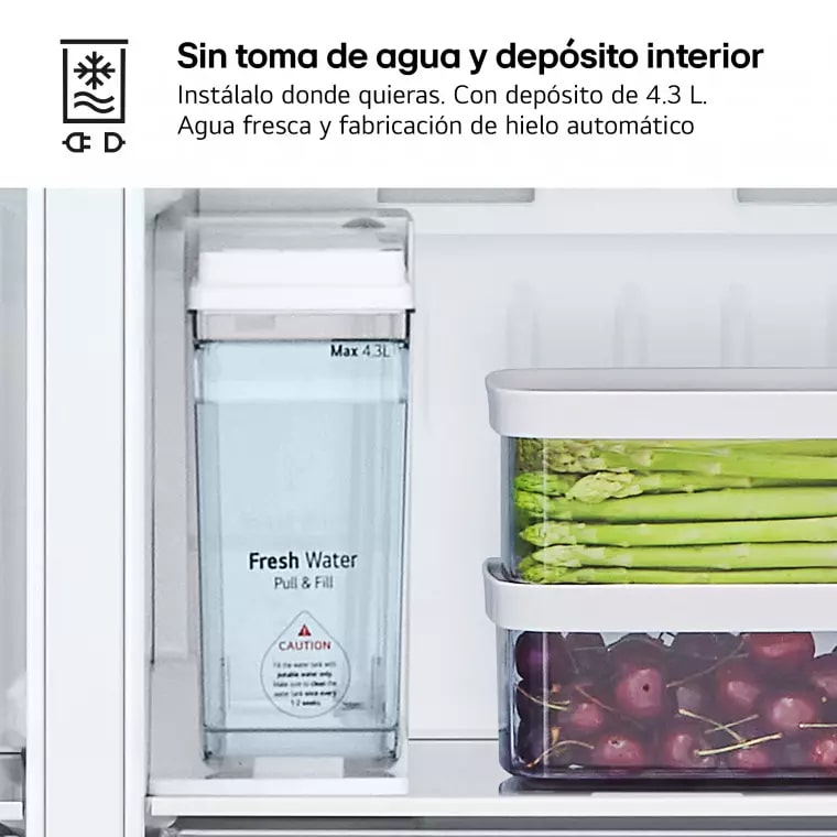 LG Frigorífico Side By side  Serie 400, Door-In-Door, sin toma de agua, Inox antihuellas.  E, 641 L, GSJC41PYPE.APYQEUR
