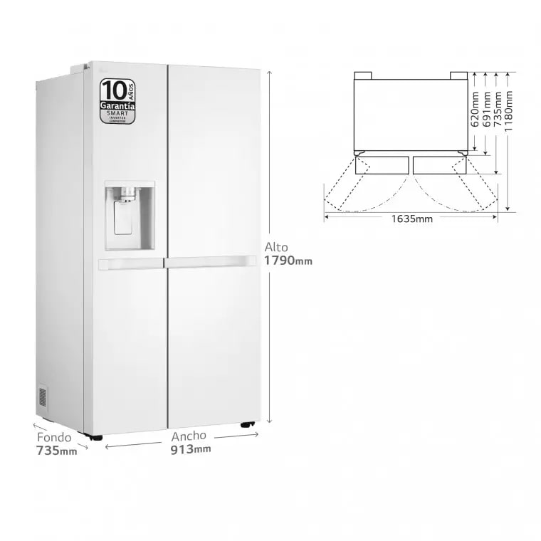 LG Frigorífico Side By side  Serie 400,  Blanco E, 641 L, GSLC40SWPE
