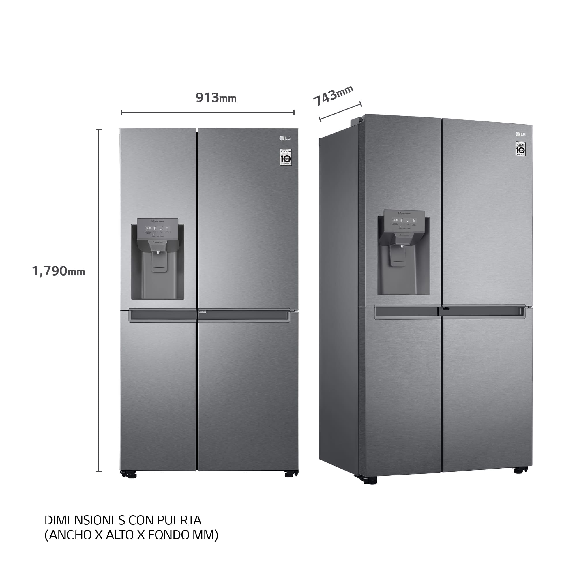 LG Frigorífico Side By side, serie 300, Clasificación F, 634L Inox antihuellas , GSLV30PZXM