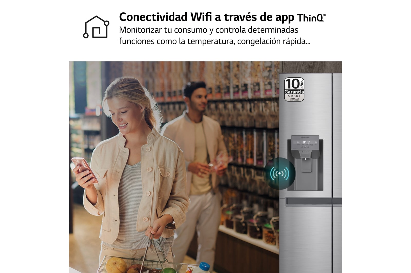 LG Frigorífico Side By side, serie 300, Clasificación F, 634L Inox antihuellas , GSLV30PZXM