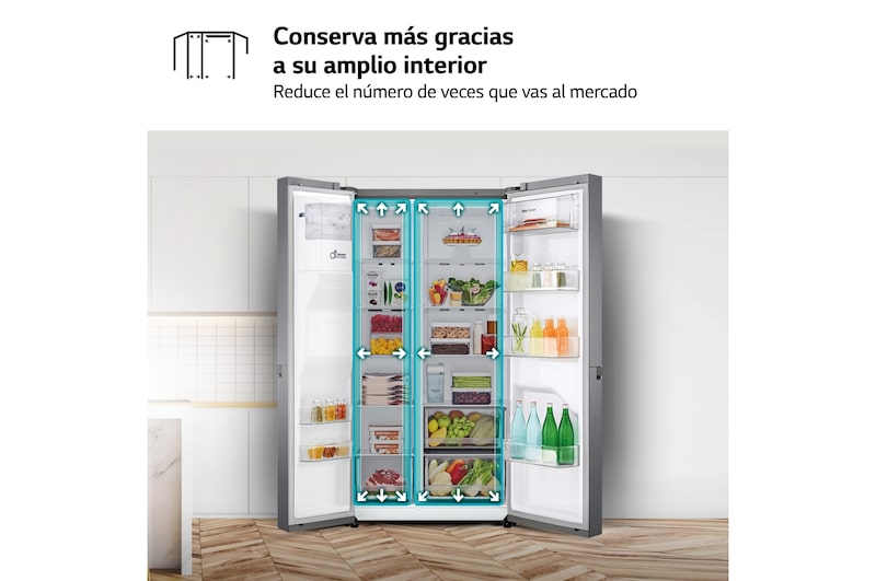 LG Frigorífico Side By side, serie 300, Clasificación F, 634L Inox antihuellas , GSLV31DSXM