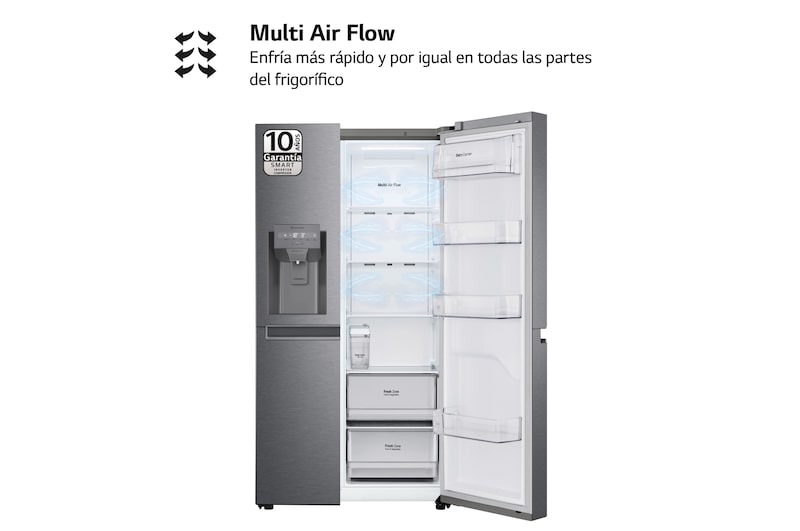 LG Frigorífico Side By side, serie 300, Clasificación F, 634L Inox antihuellas , GSLV31DSXM