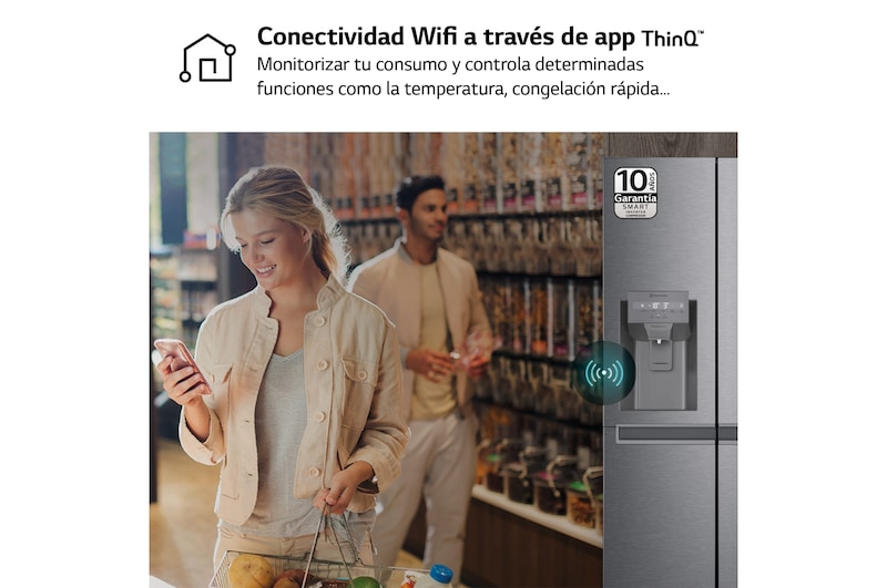 LG Frigorífico Side By side, serie 300, Clasificación F, 634L Inox antihuellas , GSLV31DSXM