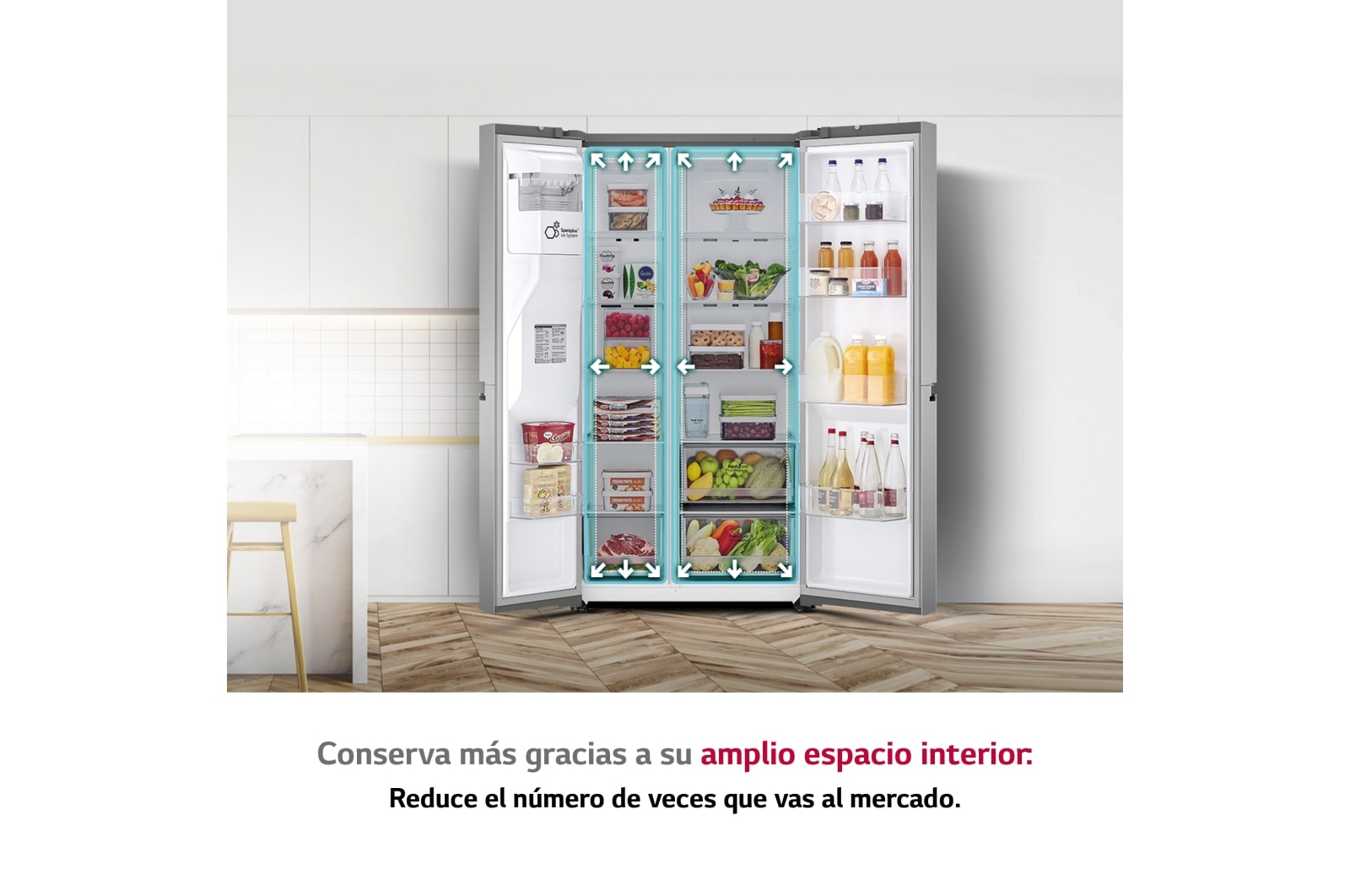 LG Frigorífico Side By side, Serie 500, Inverter Linear compressor , sin toma de agua, Clasificación E, 635 L, GSLV51PZXE