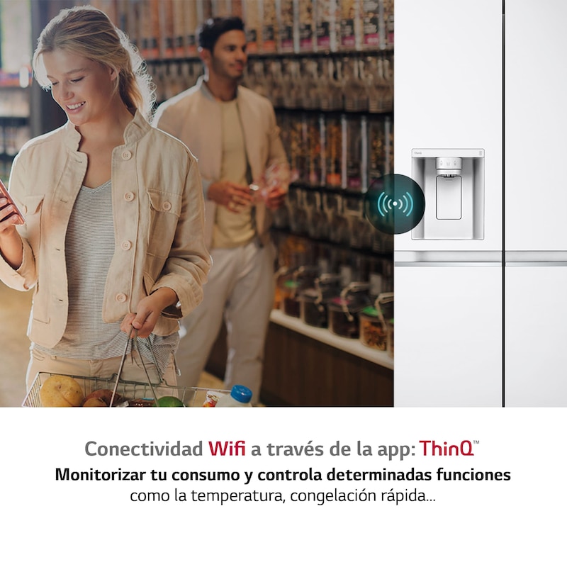 LG Frigorífico Americano Inverter Linear compressor, Clasificación E, 635 L , GSLV70SWTE