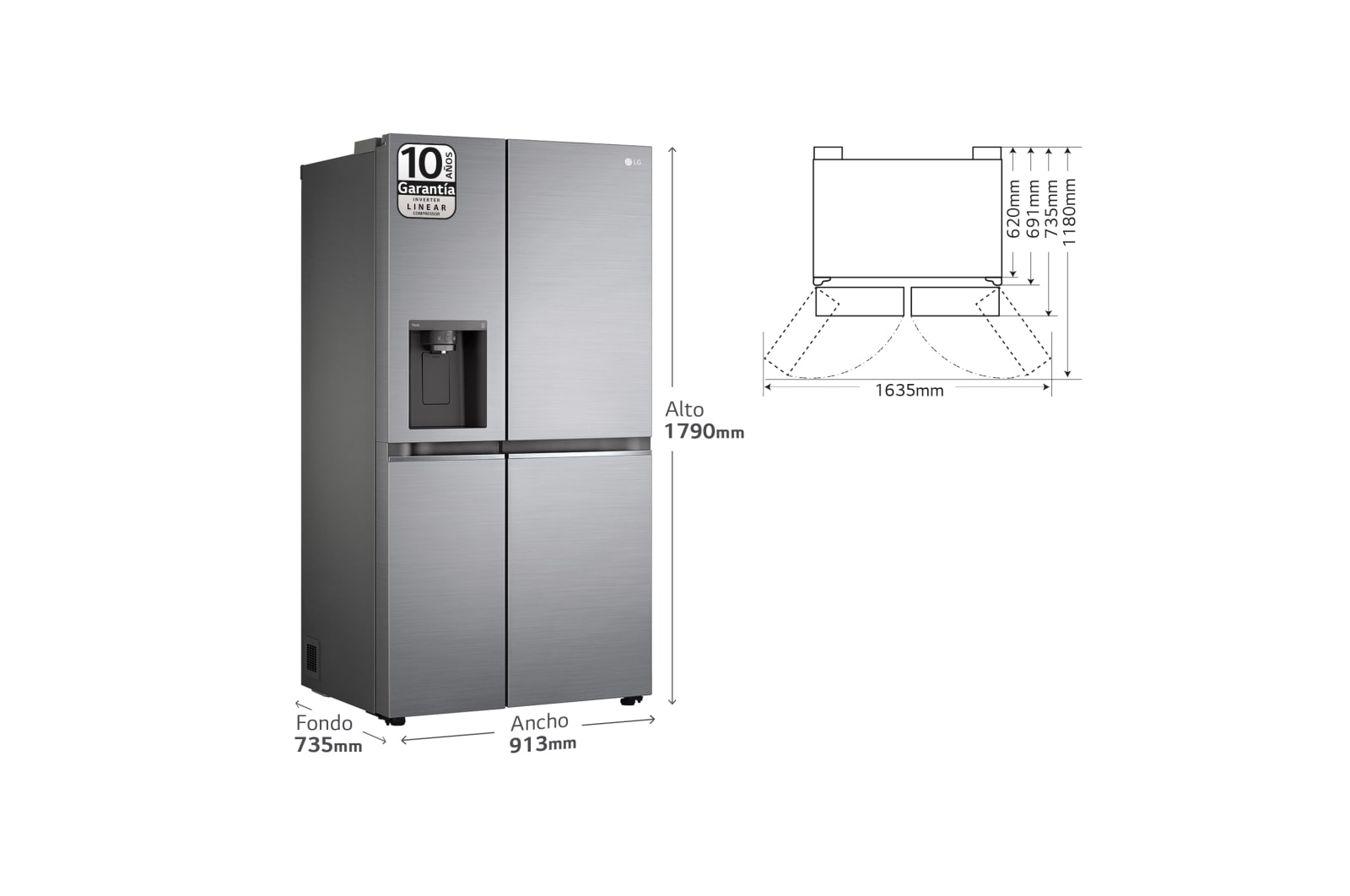 LG Outlet Frigorífico Side By side Serie 700, Inverter Linear compressor, Clasificación D, 635 L, sin toma de agua, GSLV71PZTD.OUTLET